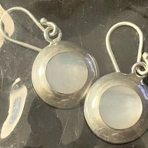 Sterling Silver Pierced Earrings Mother of Pearl. Dangle Earrings.